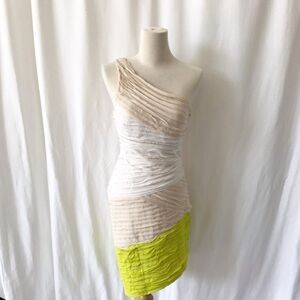 Bebe Bodycon ombré Block ruched Single Shoulder Asymmetrical Party Dress S